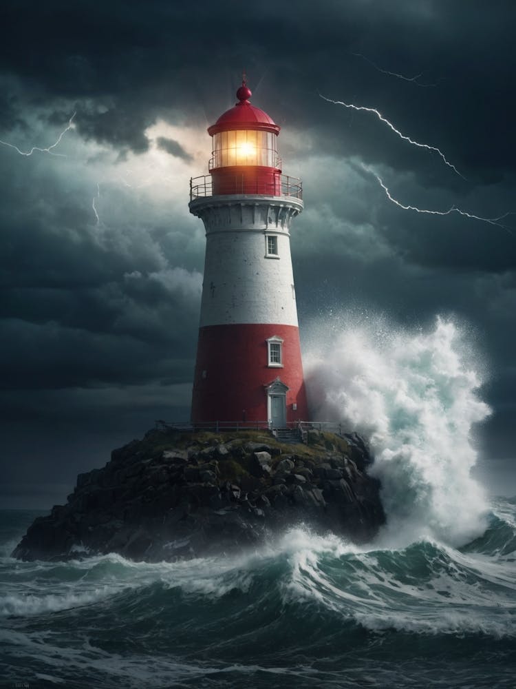 Lighthouse In Stormy Sea