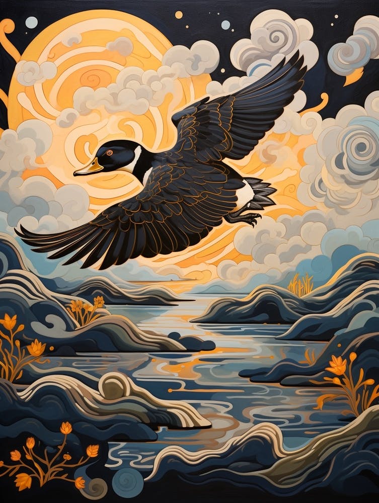 Peinture Canard Carolin 1 Détail Doré