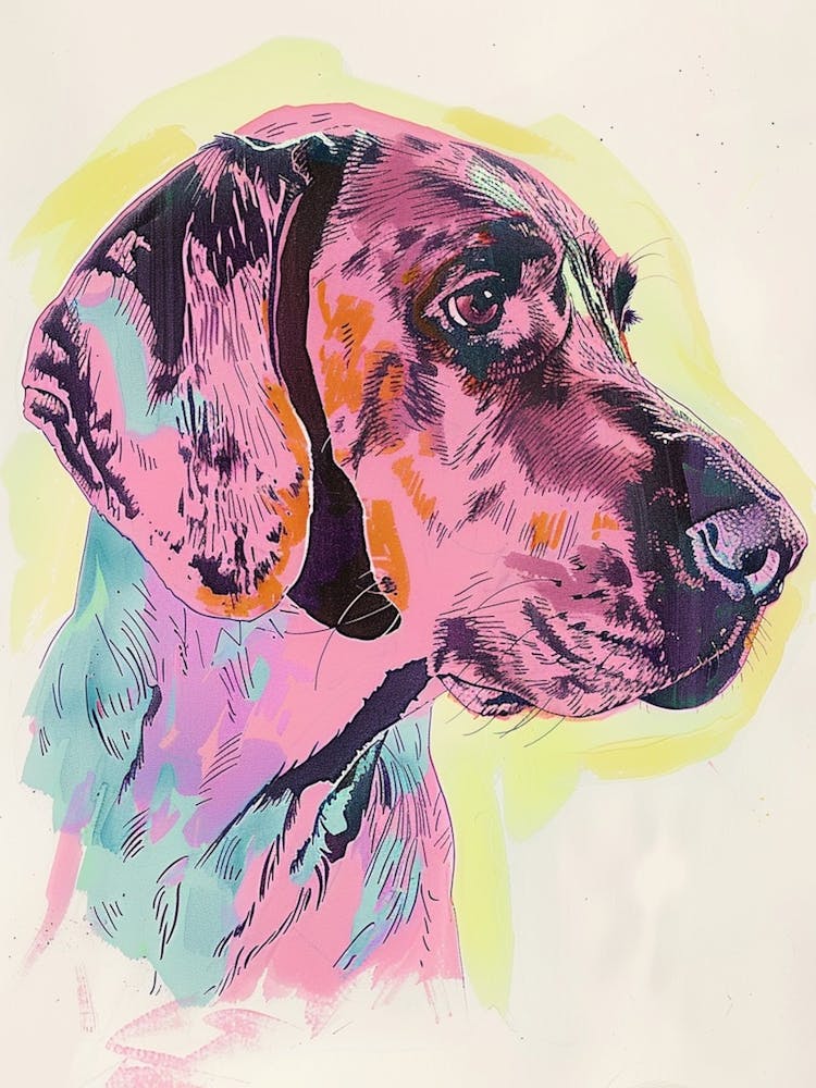 Colourful Watercolour Redbone Hound Dog Line Illustration 3