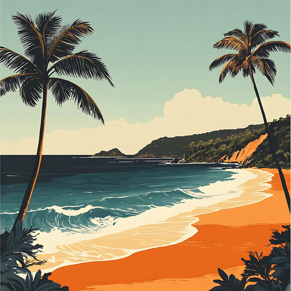 Beach Scene With Palm Trees