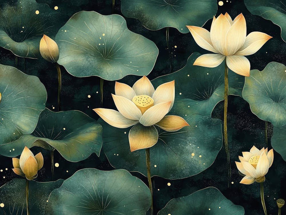 Seamless Lotus Leaf Pattern, Textured Background 1