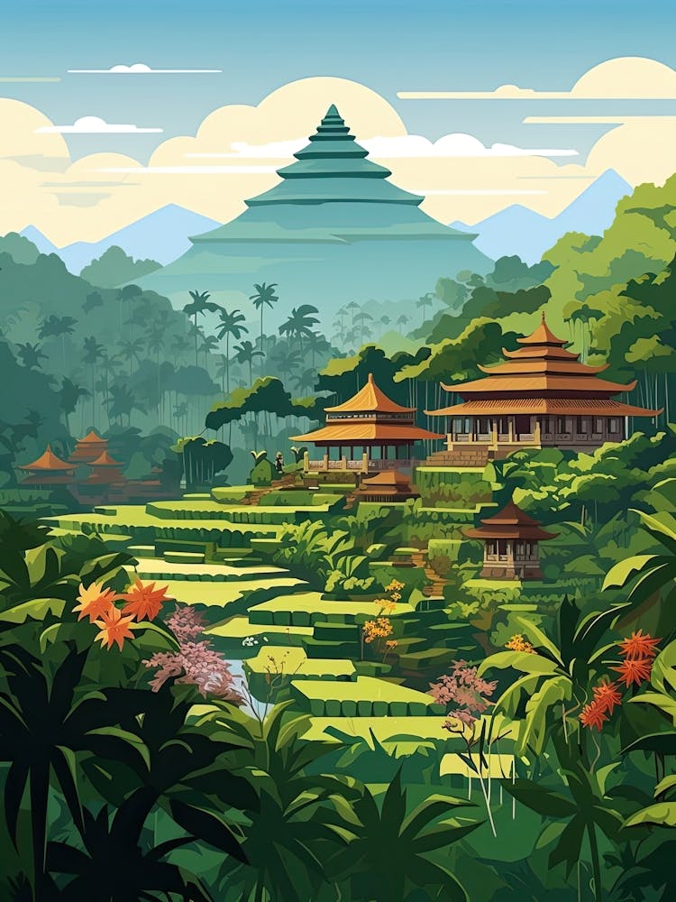 Bali, Indonesia, Flat Illustration 3