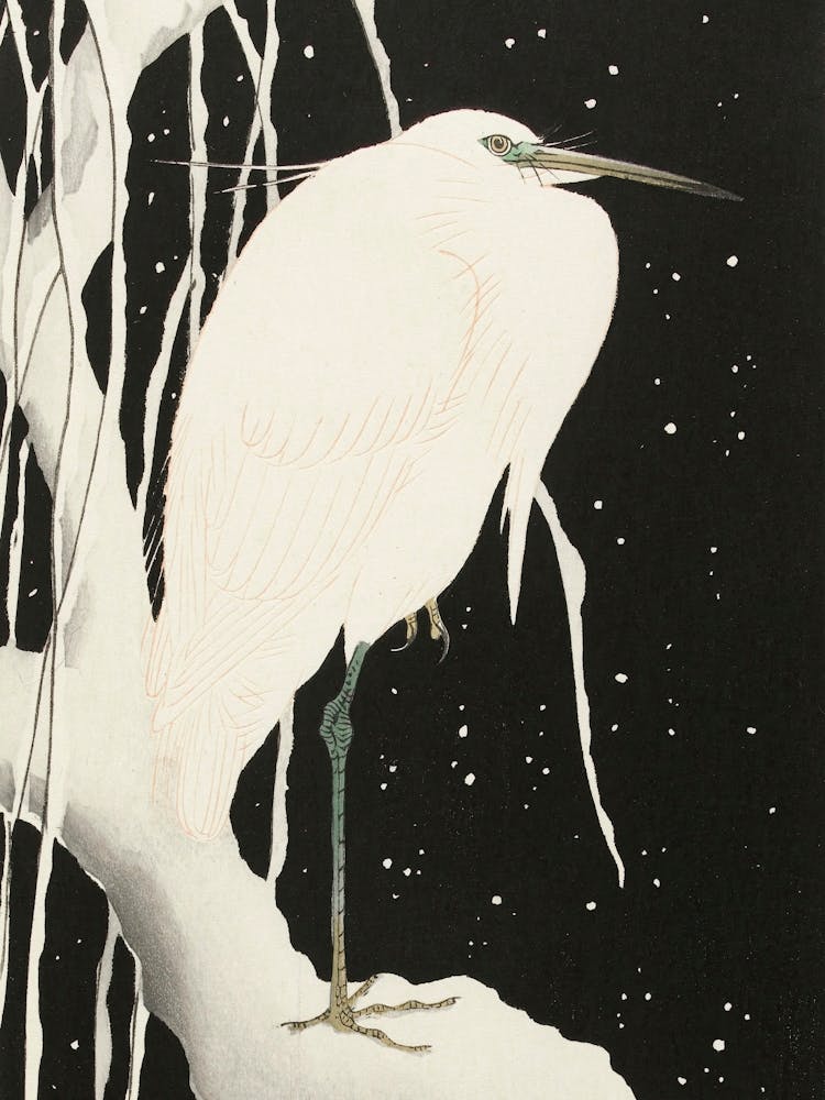 Heron in Snow (ca. 1925–1936), Ohara Koson