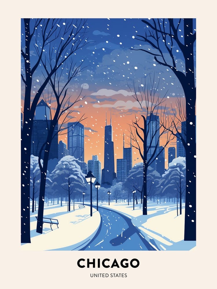 Winternacht Reiseposter Chicago Usa 1