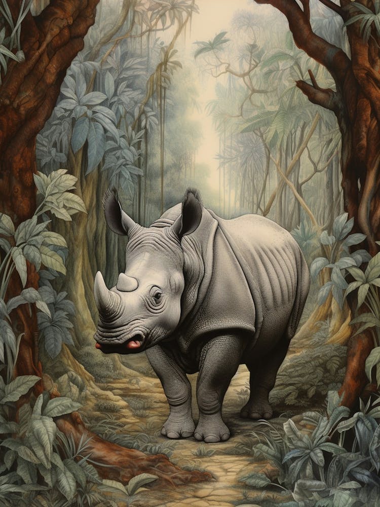 Cold Tones Of Rhino Exploring The Trees 2