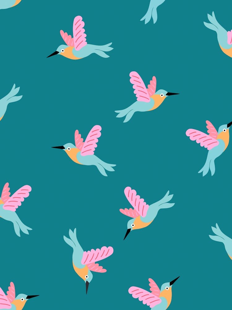 Happy Little Humming Birds on Dark Teal