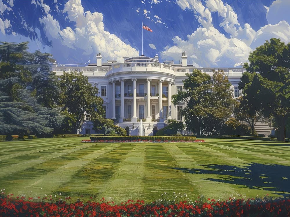 White House Painting, Stretched Matte Canvas Wall Art, Home Decor, Gift For Art Lover, Office Decoration, Canvas Print