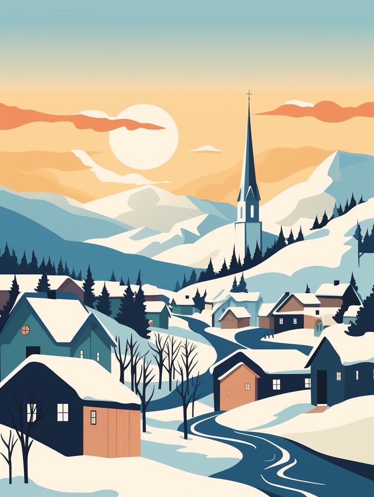 Vintage Winter Travel Illustration Abisko Sweden 3