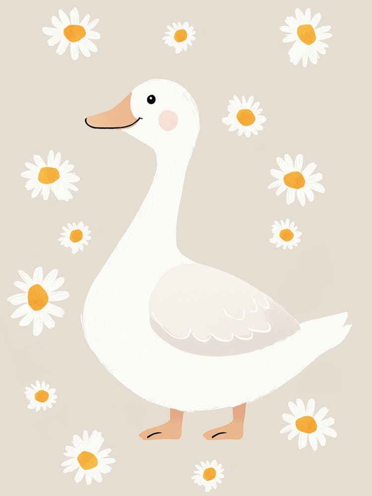 Duck With Daisies, Nursery Wall Art for Kids