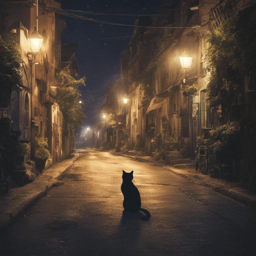 Cat In The Street At Night