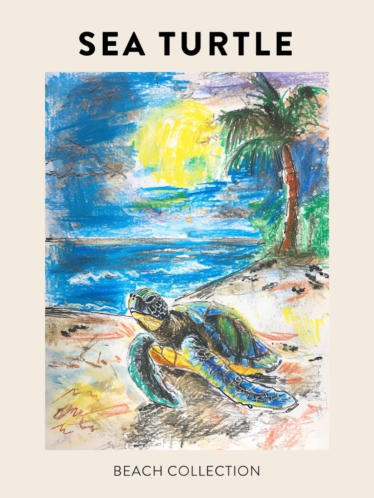 Pencil Scribble Of A Sea Turtle On The Beach Poster 3