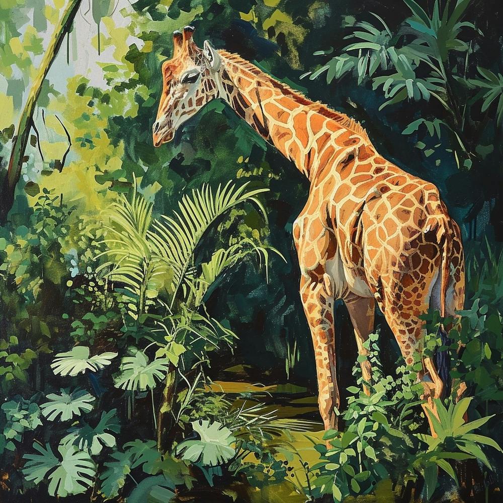 Giraffe In The Leaves Oil Painting Inspired 4
