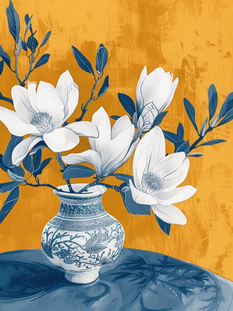 Magnolia Flowers On A Table   Contemporary Illustration 3