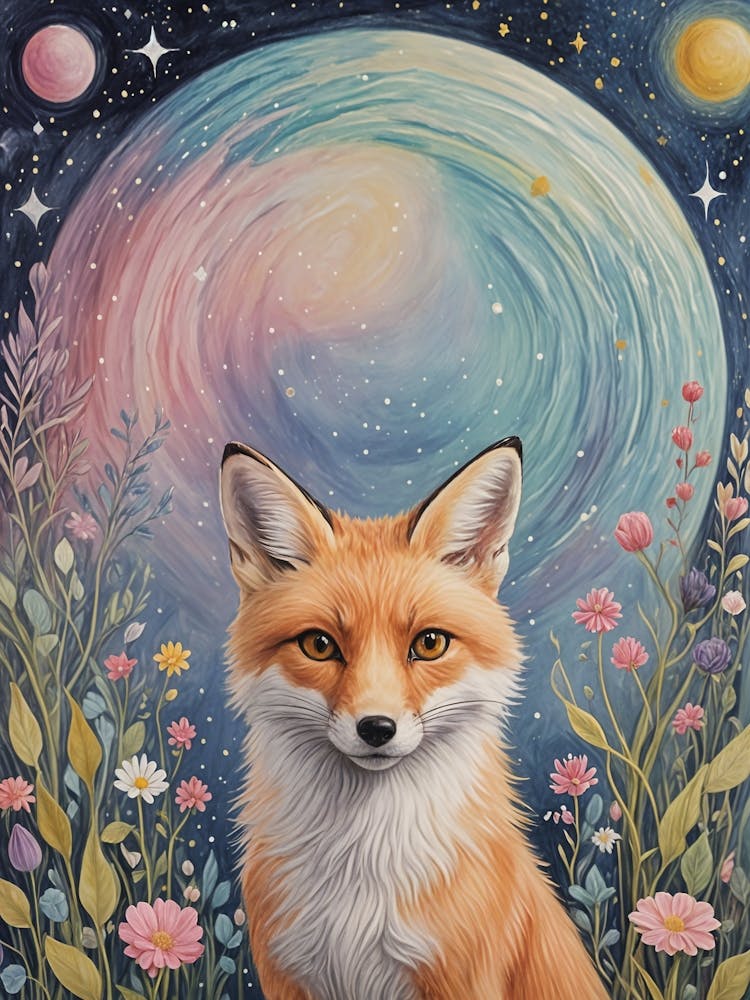 Clever Cosmic Floral Fox