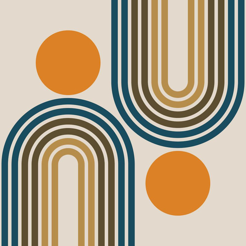 Mid Century Modern Geometric Rainbow And Sun Abstract A13 In Classy Navy Blue Earthy 02