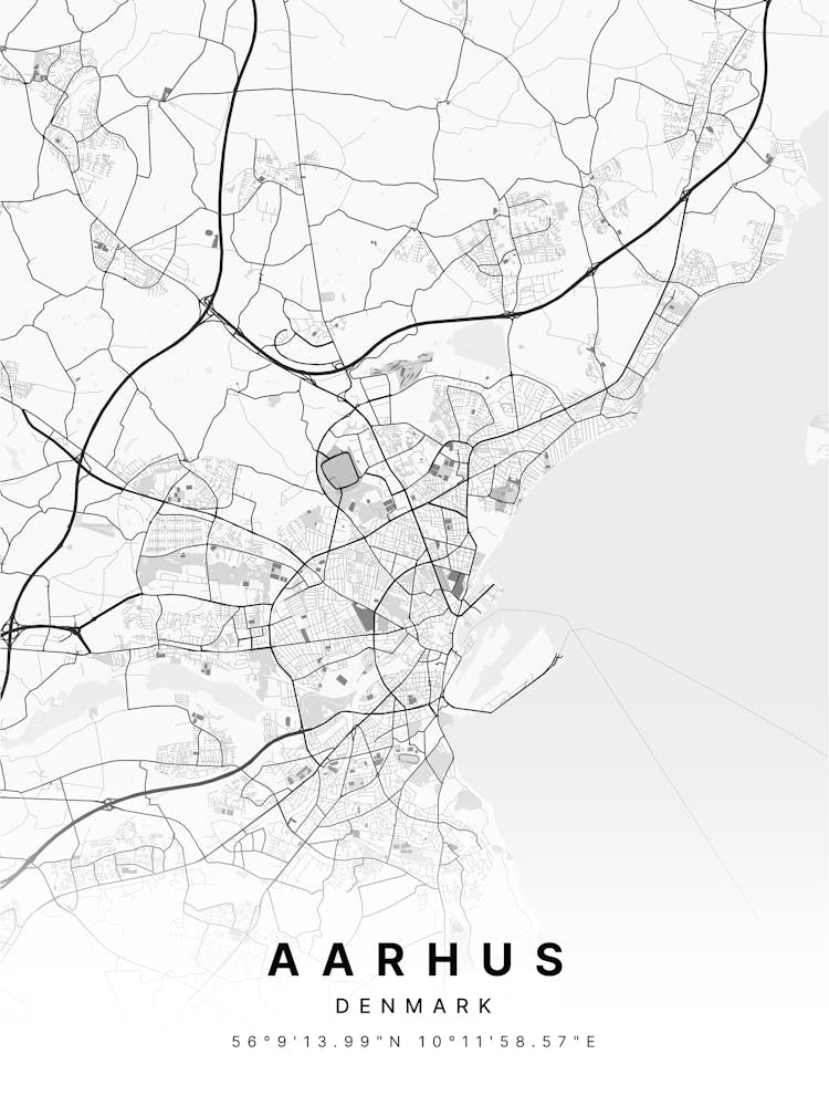 Aarhus Denmark White Map