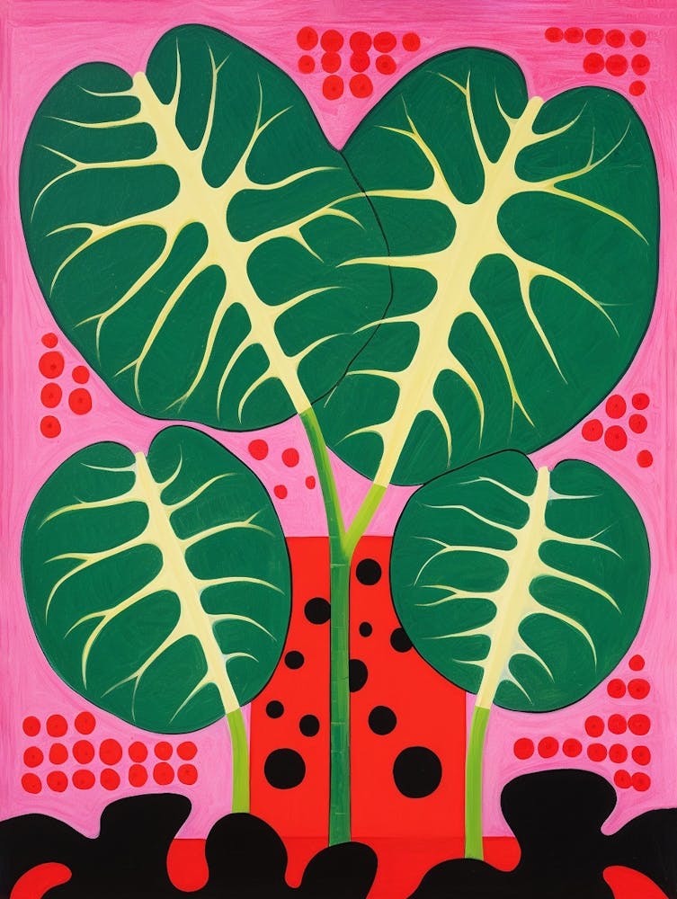 Pink And Red Plant Illustration Swiss Cheese Plant 2