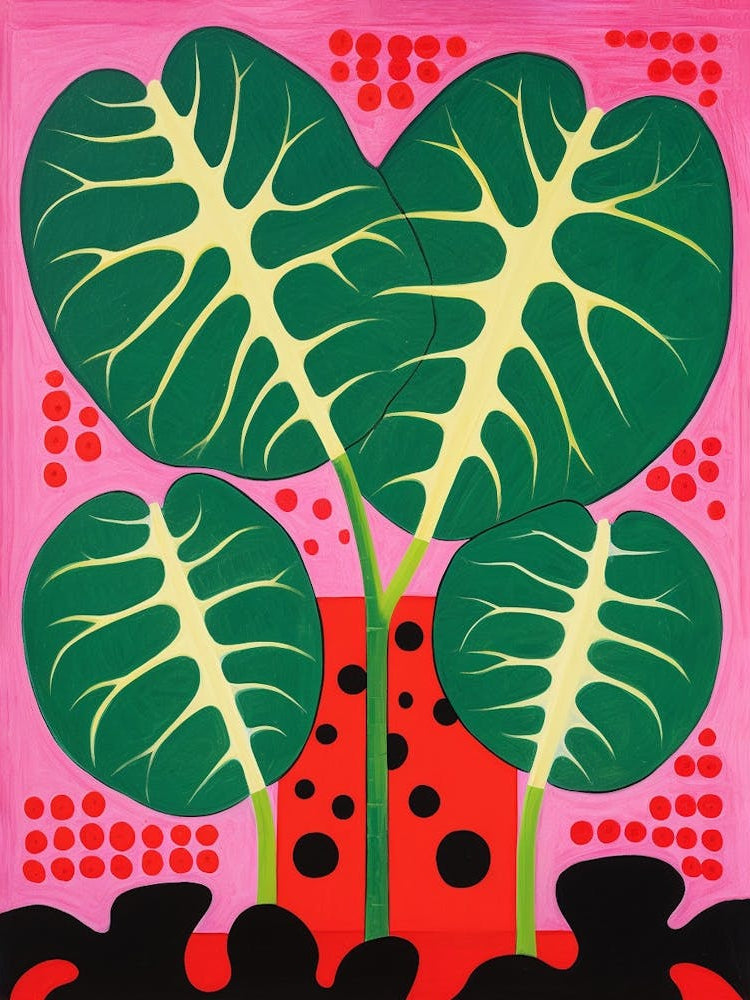 Pink And Red Plant Illustration Swiss Cheese Plant 2