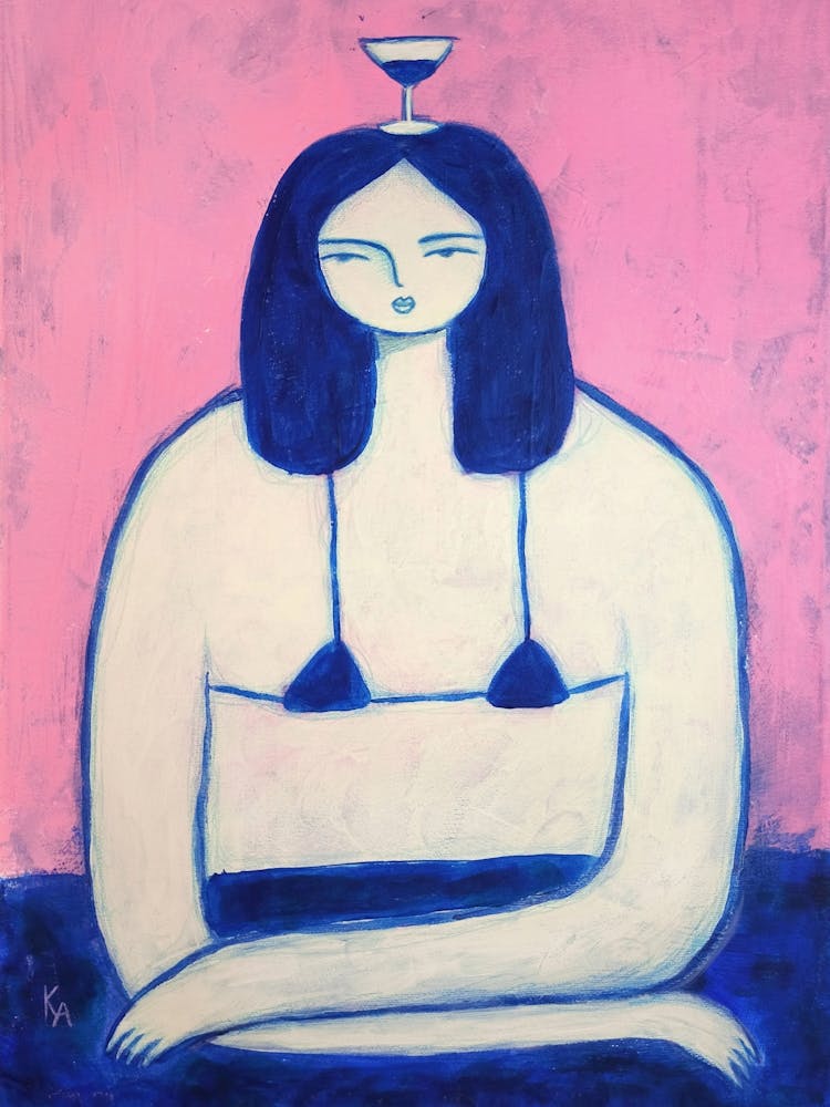 Girl with glass, Abstract woman with glass of martini, Fun kitchen bar decor