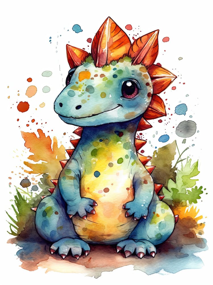 Amargasaurus Cute Dinosaur Watercolour 4