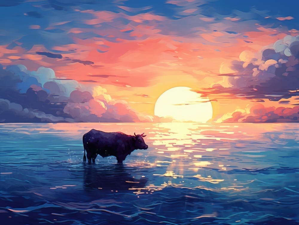Sonnenuntergang Kuh Gemälde