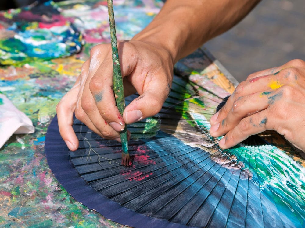 Italian Artist Painting A Colorful Fan // Rome Travel Photography