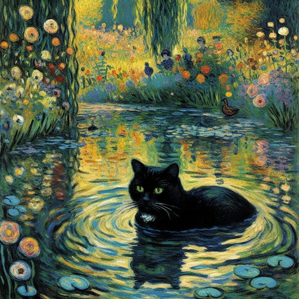 black Cat In The Pond
