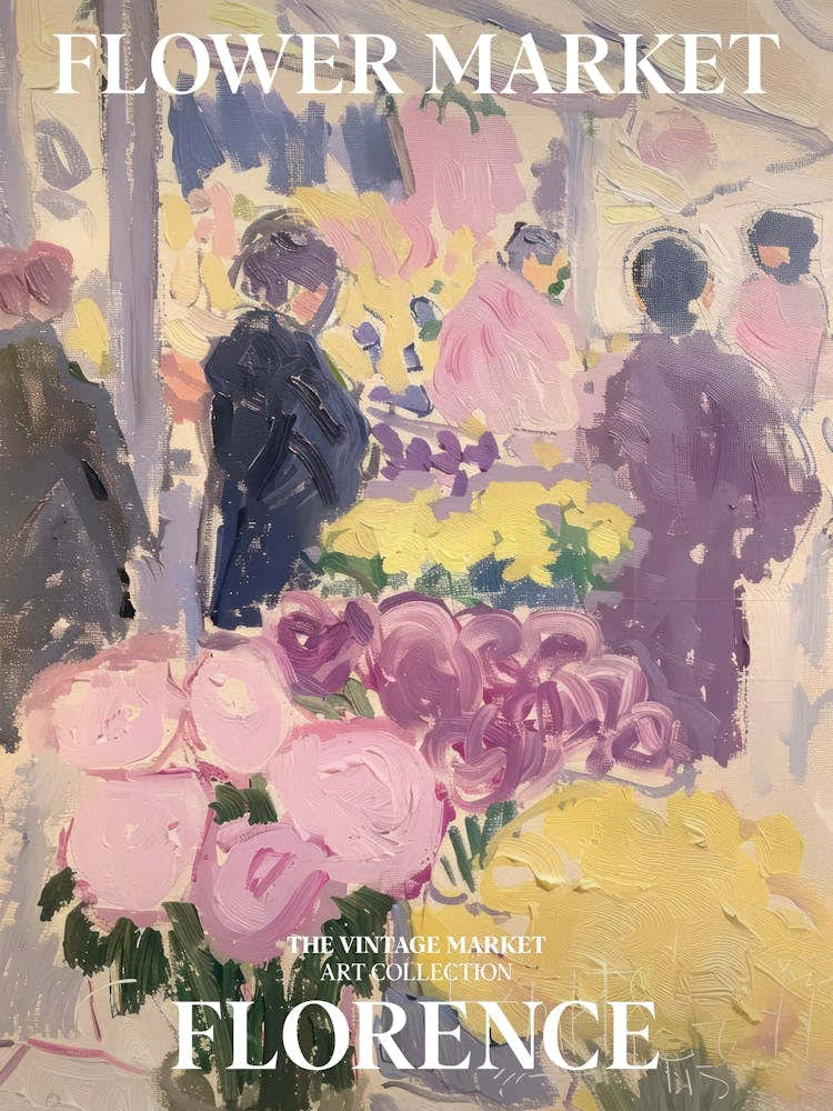 Vintage Flower Market Painting Florence Italy 5