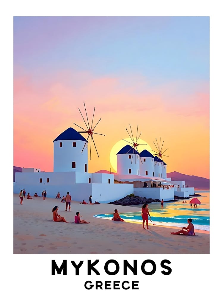 Mykonos - Greece Vintage Travel Poster 9