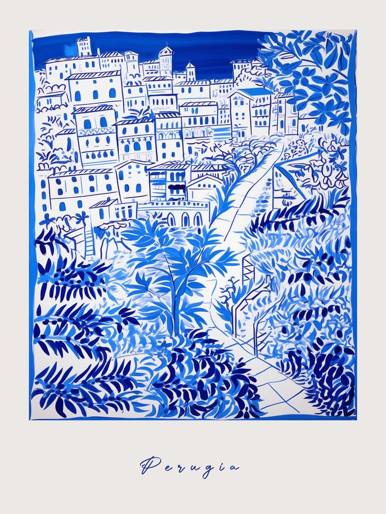 Perugia Italy Blue Drawing Poster