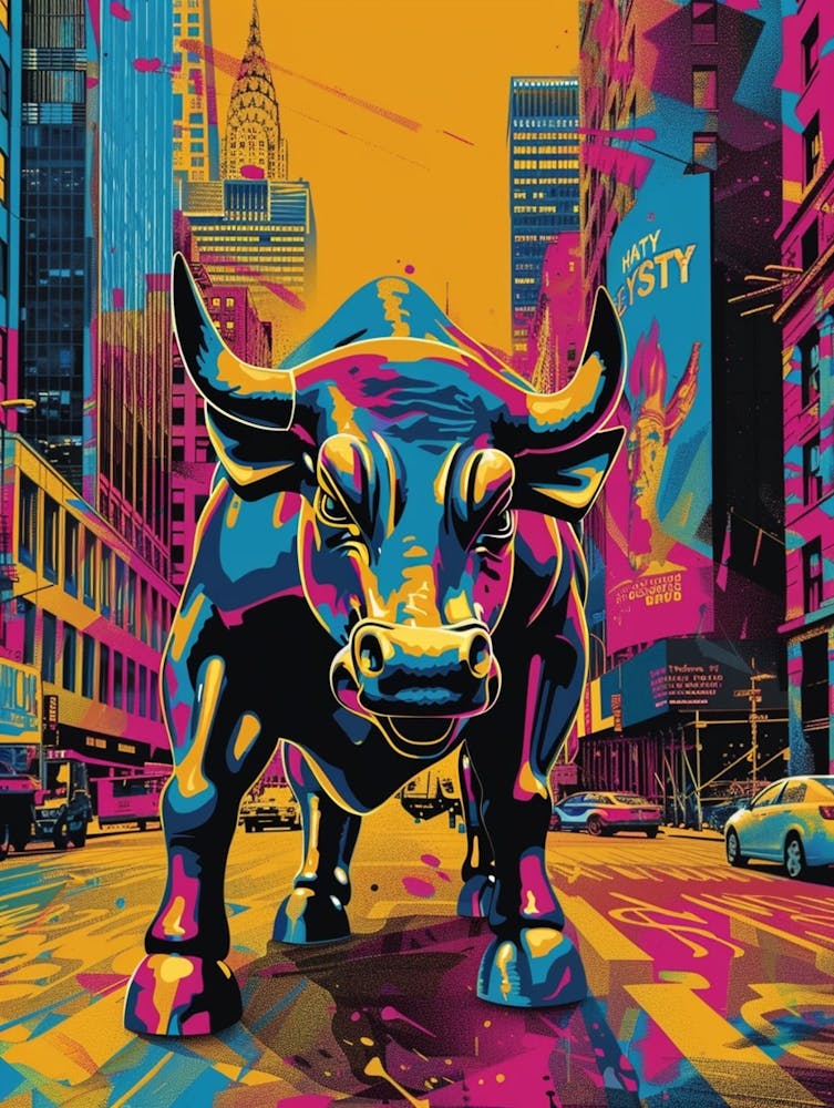 Wall Street Bull New York Colourful Silkscreen Illustration 3