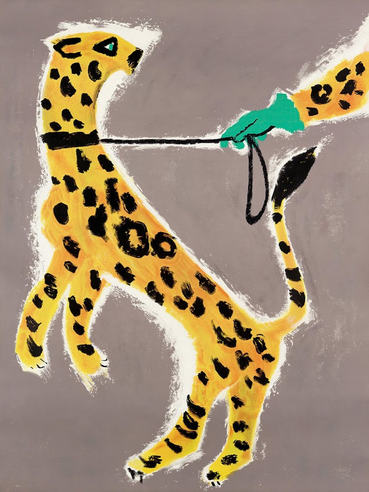Cheetah on a Leash Vintage Art