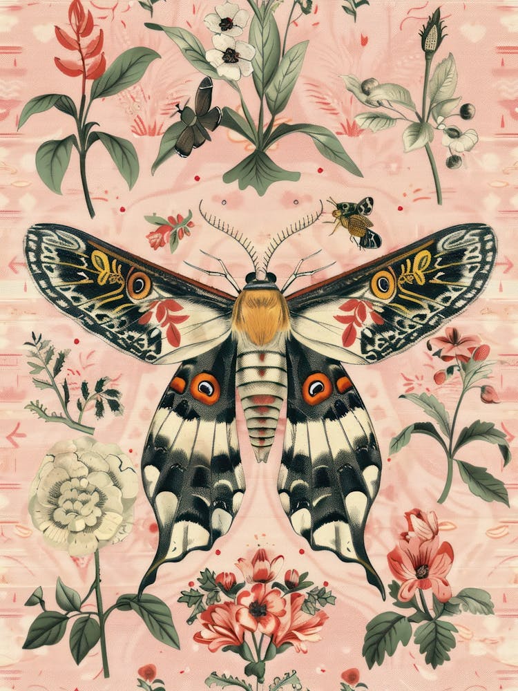 Pink Butterflies William Morris Style 5