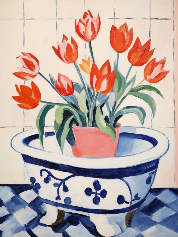 A Bathtube Full Of Tulip In A Bathroom 3
