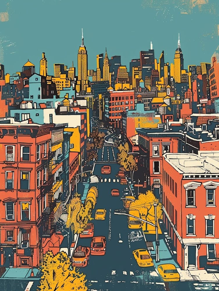 East Village New York Bunte Siebdruck-Illustration 4