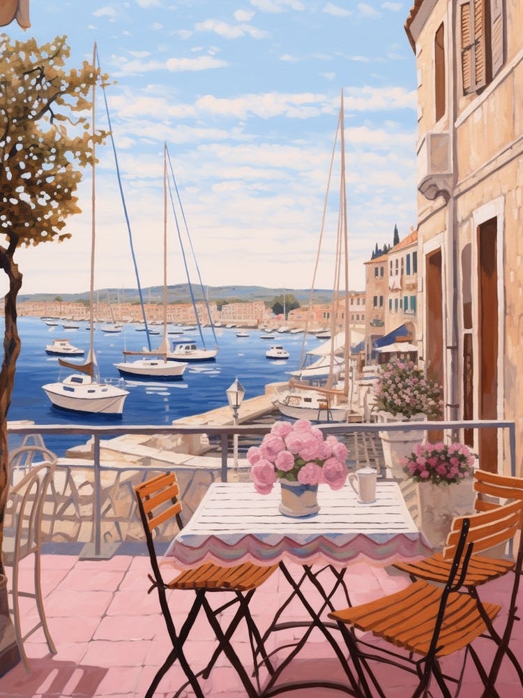 Saint Tropez France 4 Vintage Pink Travel Illustration