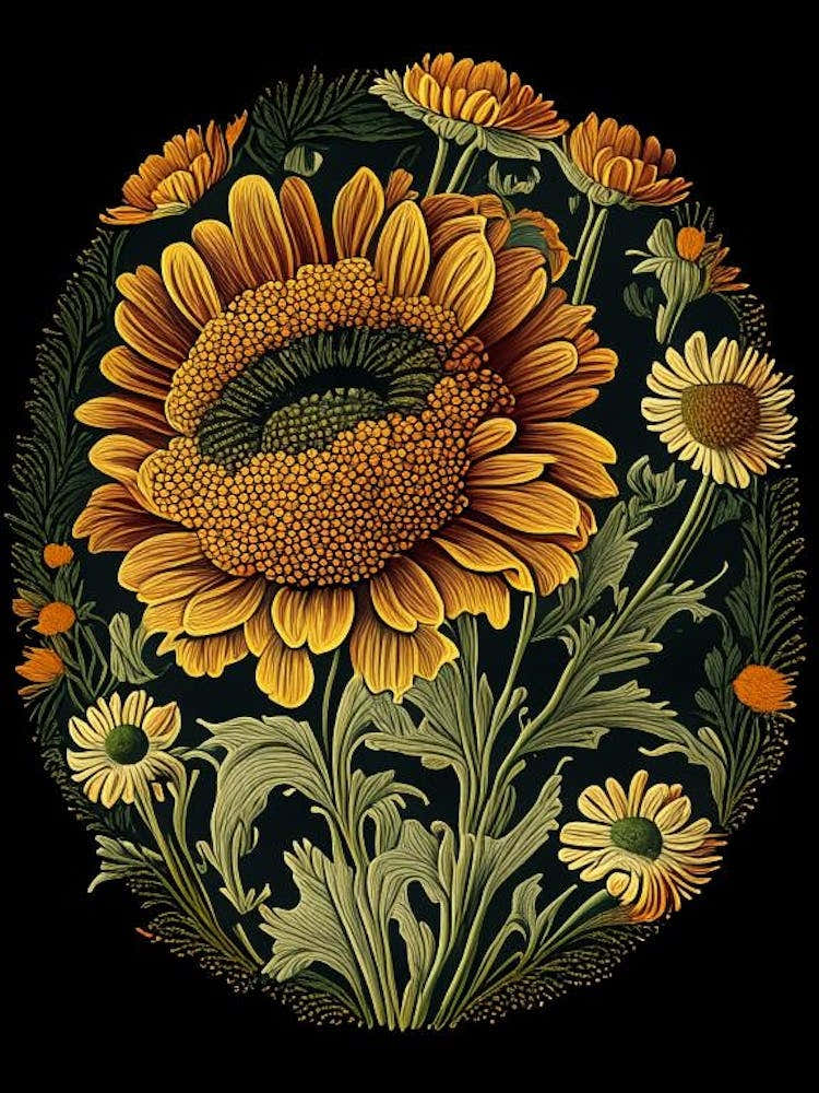 Calendula 2 Floral Botanical Vintage Poster Flower