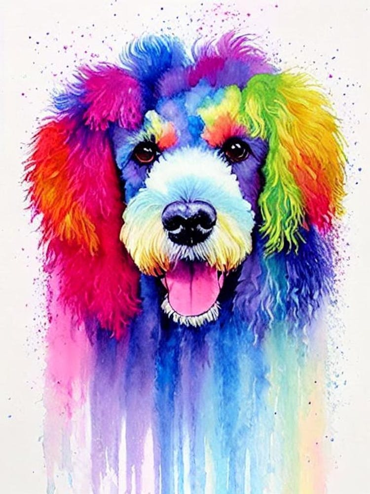 Poodle Rainbow Oil Painting Dog
