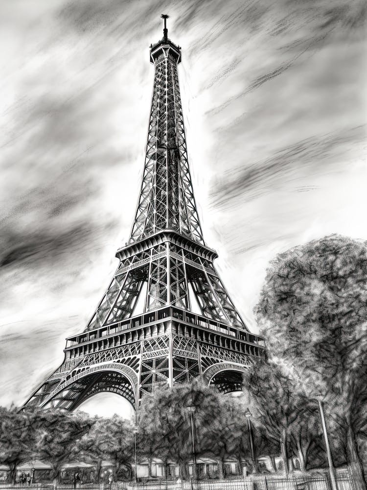 Eiffel Tower Paris Pencil Drawing Sketch 4