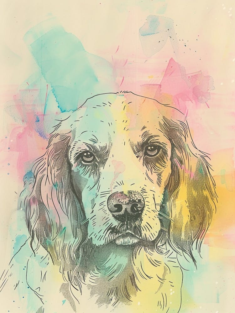 Pastel Springer Spaniel Dog Pastel Line Illustration  1