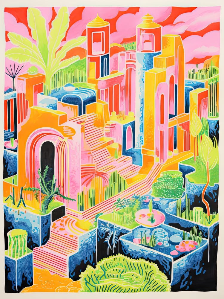Hanging Gardens Of Babylon Abstract Riso Style 2