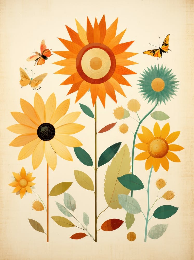 Sonnenblumen und Schmetterlinge