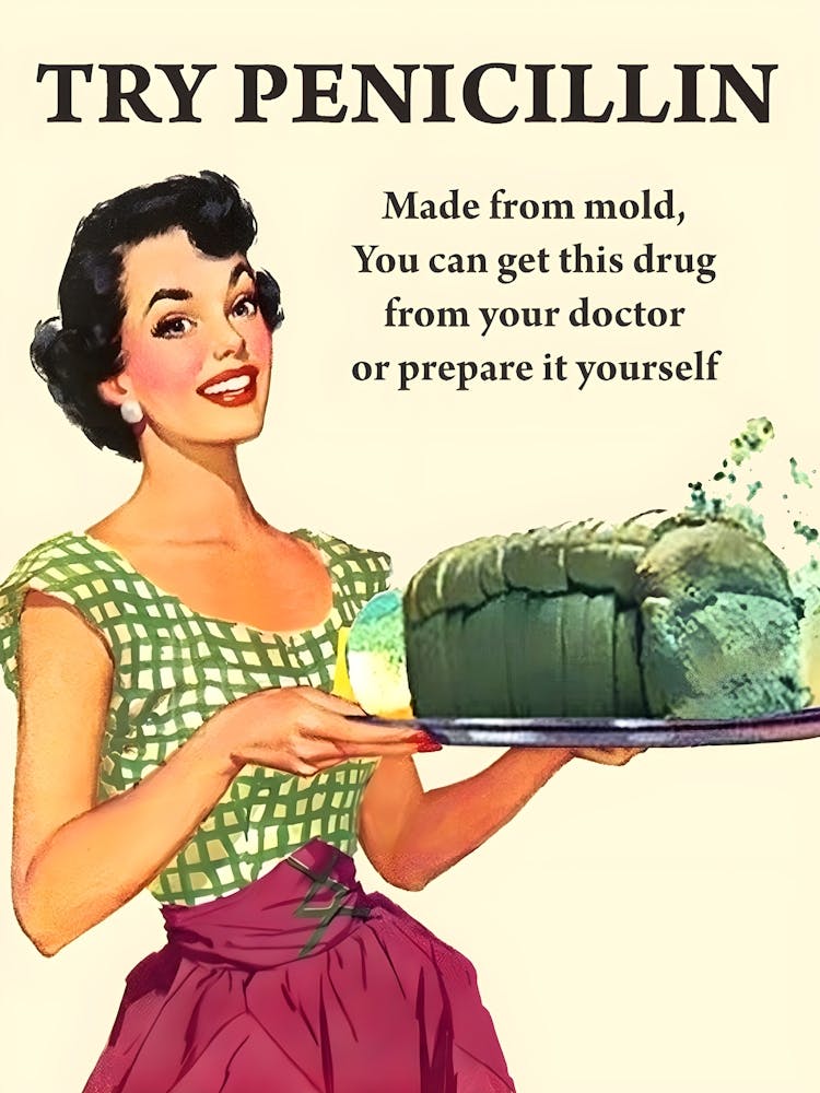 Try Penicillin Made from Mold, Funny Vintage Advertising Poster