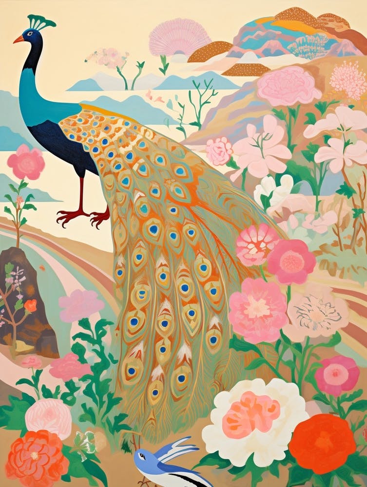 Maximalistisches Vogelgemälde Pfau 1