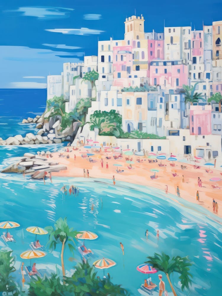 Polignano A Mare, Puglia   Italy Beach Club Lido Watercolour 1