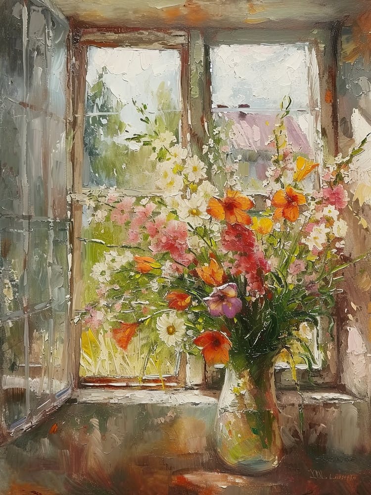 Gladiolus Flowers On A Cottage Window 1