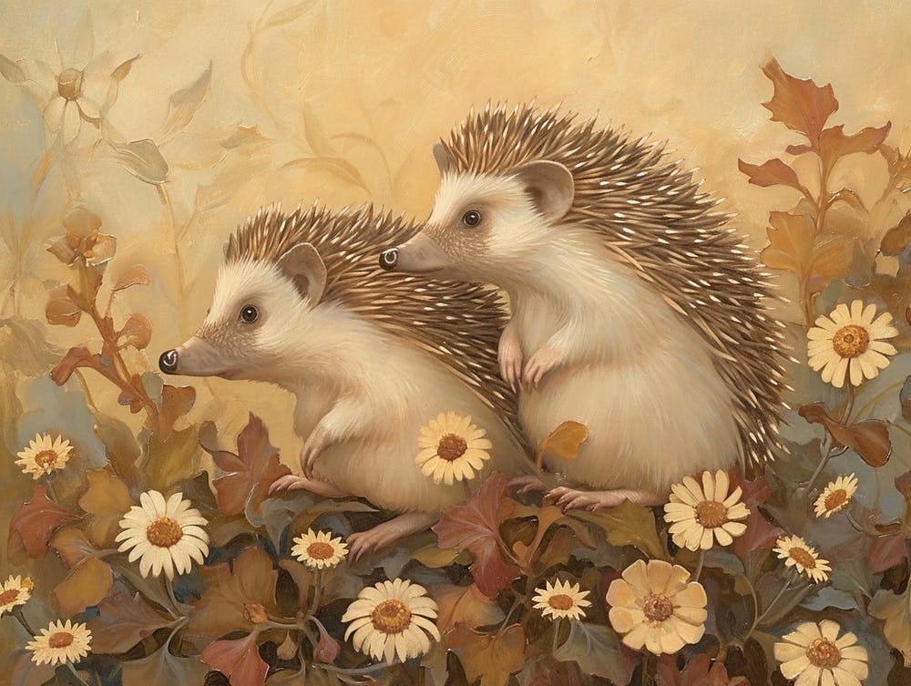 Floral Animal Illustration Hedgehog 2