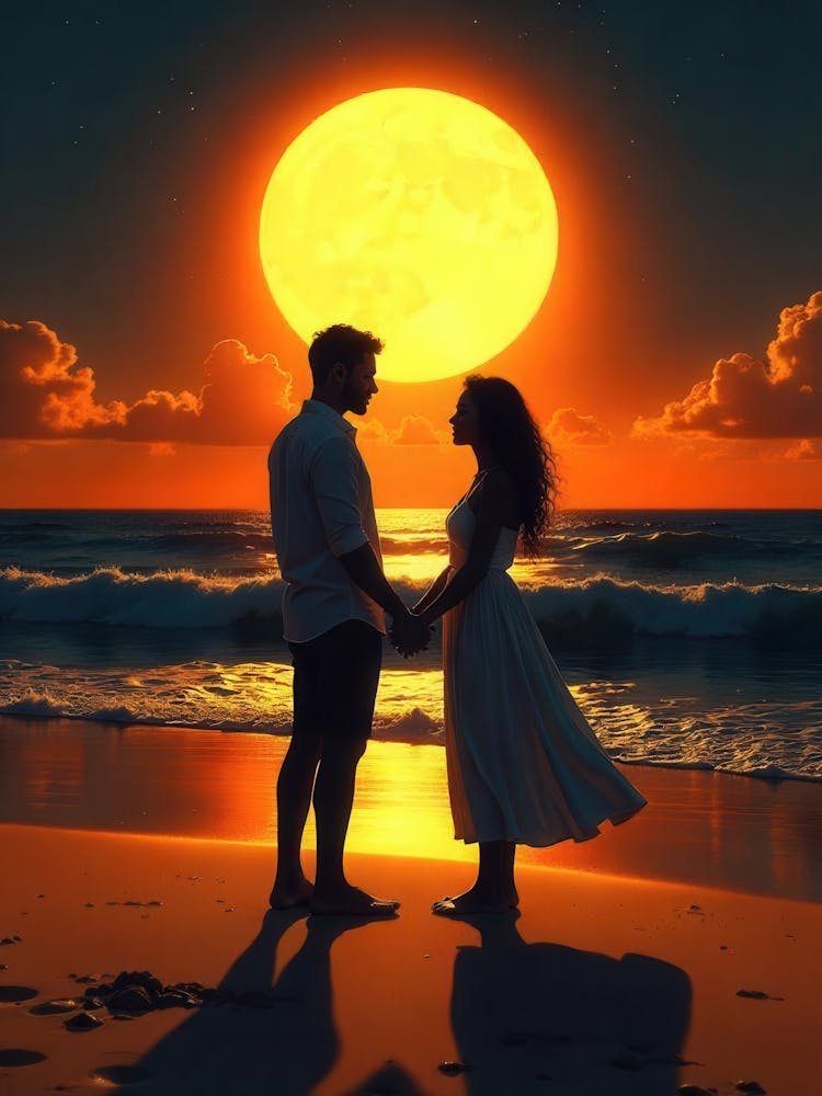 Couple On The Beach At Sunset