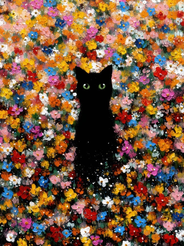 Black Cat In Flowers 16