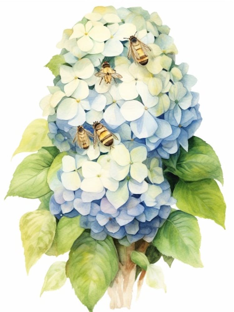 Beehive With Hydrangea Watercolour Illustration 3